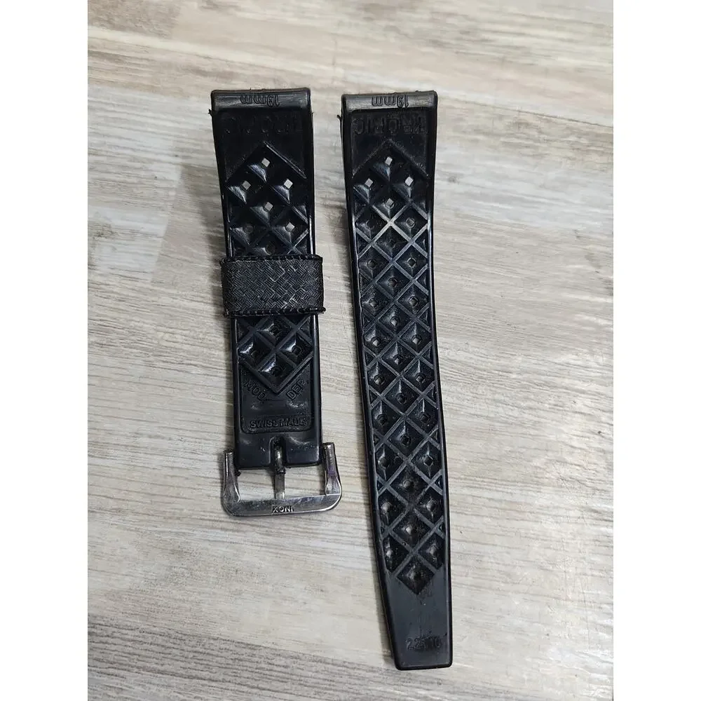 Vintage Genuine Tropic Swiss Perforated Black Plastic 19mm Diver Watch Band